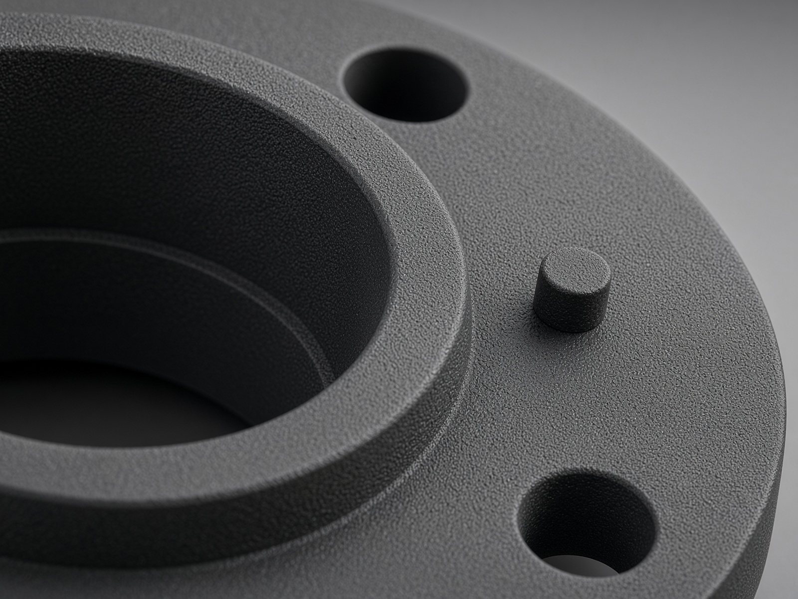 Bolt circle on a matte black printed flange